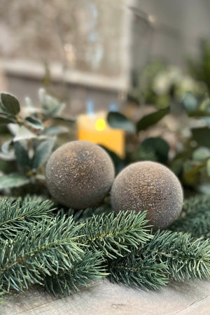 Set of 2 Glass Brown Sugared Baubles