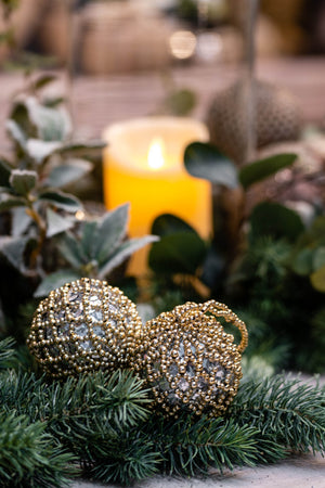 Set of 2 Gold Beaded Baubles