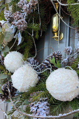 Spruce Wreath with Pine Cone Branch, Snowball, Eucalyptus and Frosted Twig