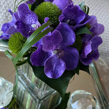 Vanda Orchid (purple) with Dianthus in a Stem Lined Cube RTfact Flowers 