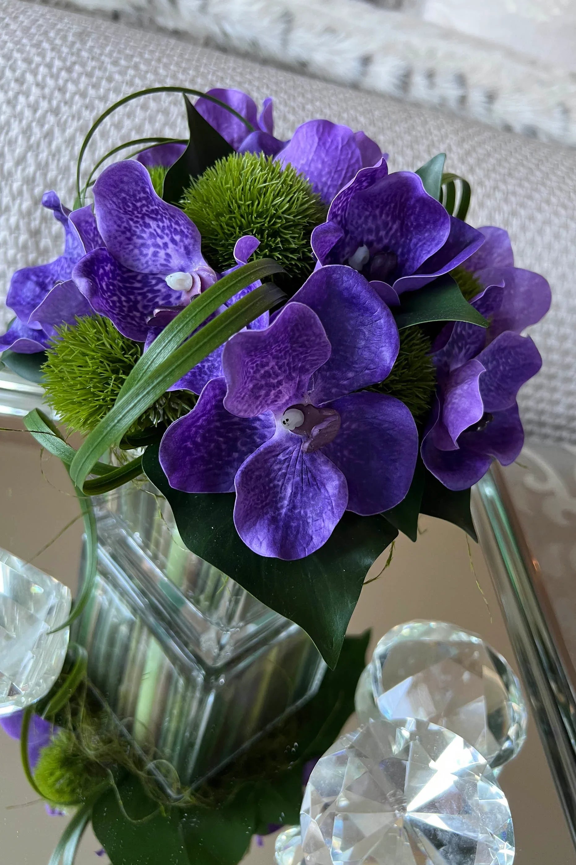 Vanda Orchid (purple) with Dianthus in a Stem Lined Cube RTfact Flowers 
