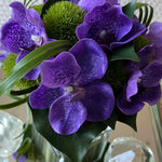 Vanda Orchid (purple) with Dianthus in a Stem Lined Cube RTfact Flowers 