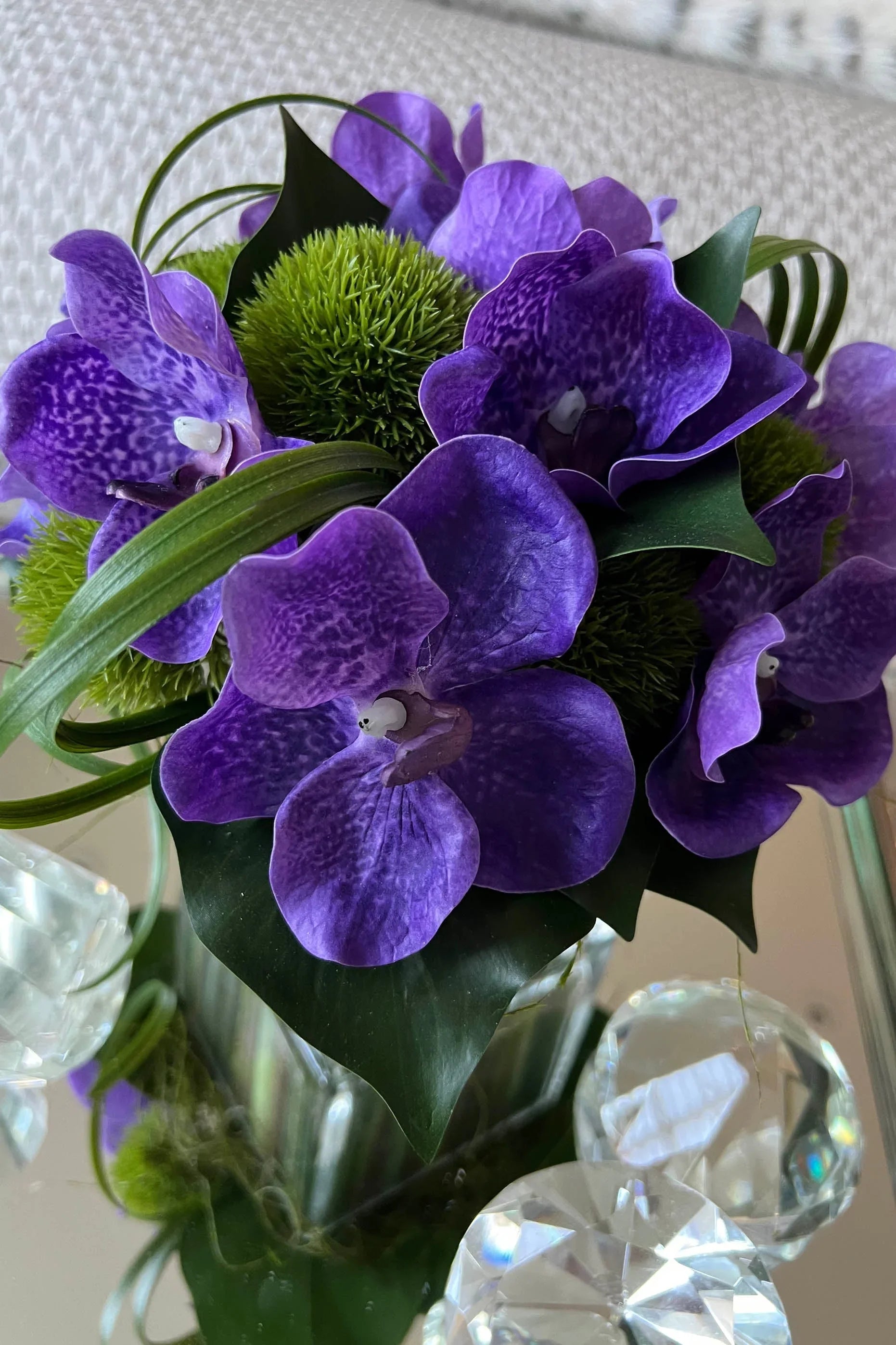 Vanda Orchid (purple) with Dianthus in a Stem Lined Cube RTfact Flowers 