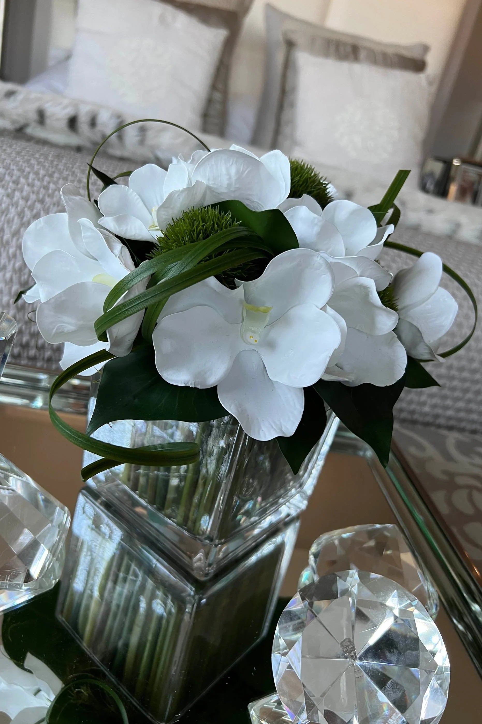 Vanda Orchid with Dianthus in a Stem Lined Cube RTfact Flowers 