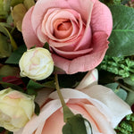 Hydrangea and Rose in a Leaf Lined Glass Cylinder RTfact Flowers 