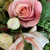 Hydrangea and Rose in a Leaf Lined Glass Cylinder RTfact Flowers 