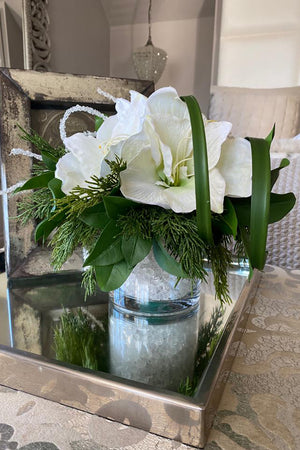 Amaryllis, Spruce and Baubles in a Glass Cylinder