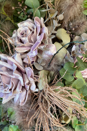 Eucalyptus, Roses, Baubles and Feather Wreath