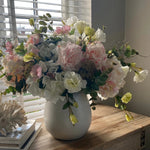 Hydrangeas, Hellebores and Roses in a White Ceramic Pot (Large) RTfact Flowers 