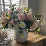 Hydrangeas, Hellebores and Roses in a White Ceramic Pot (Large) RTfact Flowers 