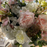 Hydrangeas, Hellebores and Roses in a White Ceramic Pot (Large) RTfact Flowers 