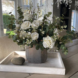 Eucalyptus and Roses in a Taupe Frosted Vase RTfact Flowers 