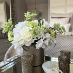 Rose, Hydrangea and Queen Anne's Lace in a Champagne Bronze Vase (White) RTfact Flowers 