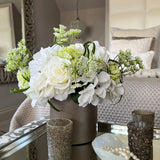 Rose, Hydrangea and Queen Anne's Lace in a Champagne Bronze Vase (White) RTfact Flowers 