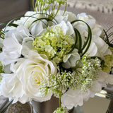 Rose, Hydrangea and Queen Anne's Lace in a Champagne Bronze Vase (White) RTfact Flowers 