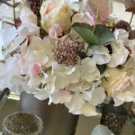 Rose, Hydrangea and Eucalyptus in a Champagne Bronze Vase RTfact Flowers 
