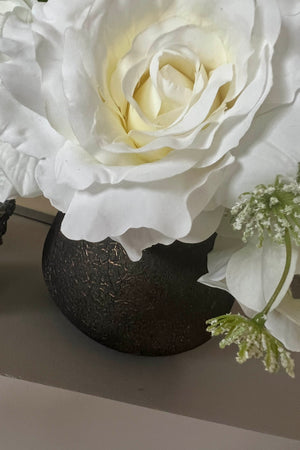 Hydrangea, Roses and Dogwood in a Bronze Vase (White)