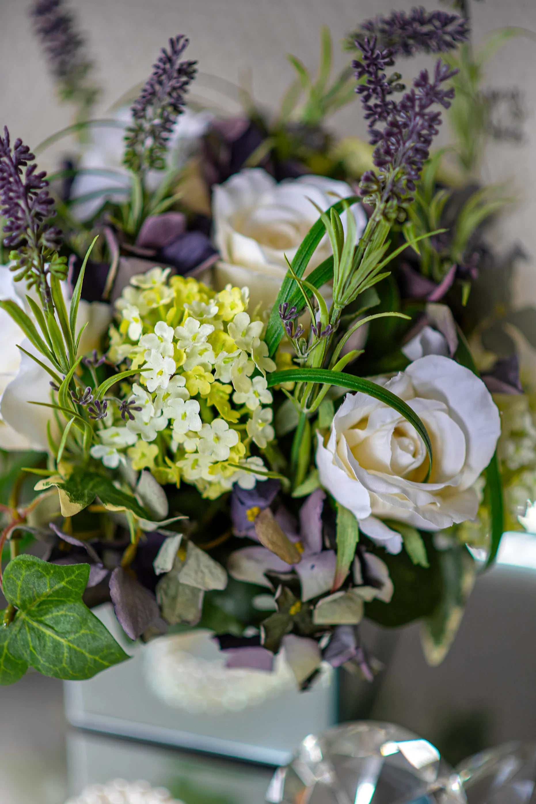 Lavender, Hydrangea and Rose in a Mirrored Cube RTfact Flowers 