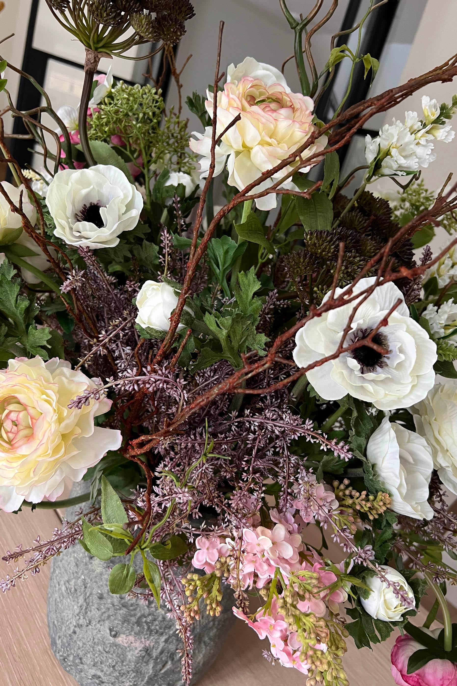 Ranunculus, Anemone, Lilac in a Stone Vase RTfact Flowers 