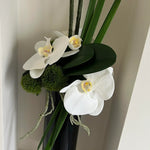 Orchid and Dianthus in Tall Black Glass Cylinder RTfact Flowers 