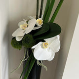 Orchid and Dianthus in Tall Black Glass Cylinder RTfact Flowers 