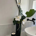 Orchid and Dianthus in Tall Black Glass Cylinder RTfact Flowers 