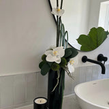Orchid and Dianthus in Tall Black Glass Cylinder RTfact Flowers 