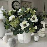 Hydrangeas, Eucalyptus and Anemone in a Stone Pot RTfact Flowers 