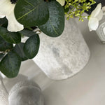 Hydrangeas, Eucalyptus and Anemone in a Stone Pot RTfact Flowers 