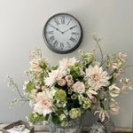 Dahlia, Guelder Rose, Roses and Queen Anne's Lace in a Grey Stone Pot RTfact Flowers 