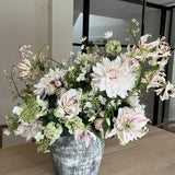 Dahlia, Guelder Rose, Roses and Queen Anne's Lace in a Grey Stone Pot RTfact Flowers 