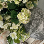 Dahlia, Guelder Rose, Roses and Queen Anne's Lace in a Grey Stone Pot RTfact Flowers 