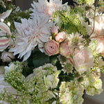 Dahlia, Guelder Rose, Roses and Queen Anne's Lace in a Grey Stone Pot RTfact Flowers 