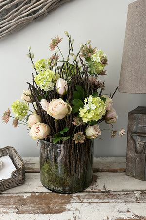 Roses, Guelder Rose and Twigs in a Glass Cylinder