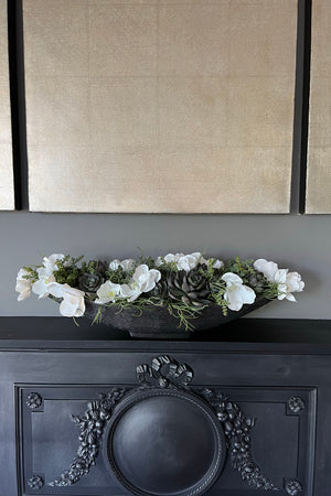 Orchids and Succulents in a Metallic Charcoal Boat (two sizes)