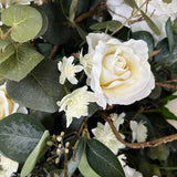 Eucalyptus, Astrantia and  Roses in an Opaque Glass Vase RTfact Flowers 