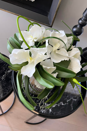 Vanda Orchids  in a Grey/ Gold Textured Vase