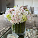 Rose, Hellebore, Hydrangea and Guelder Rose in a Stem Lined Cylinder RTfact Flowers 