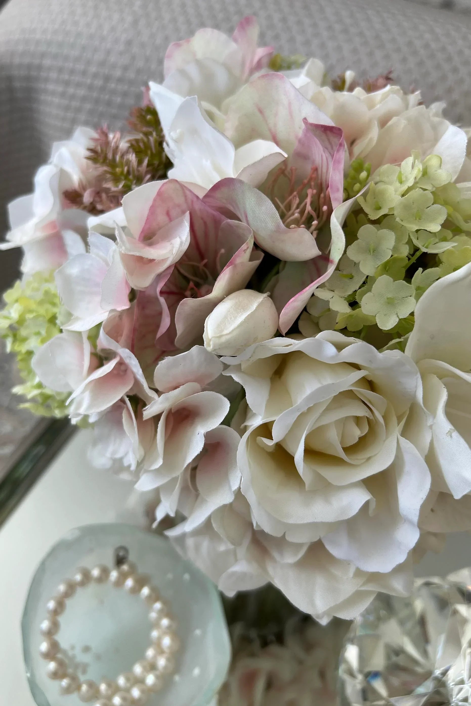Rose, Hellebore, Hydrangea and Guelder Rose in a Stem Lined Cylinder RTfact Flowers 