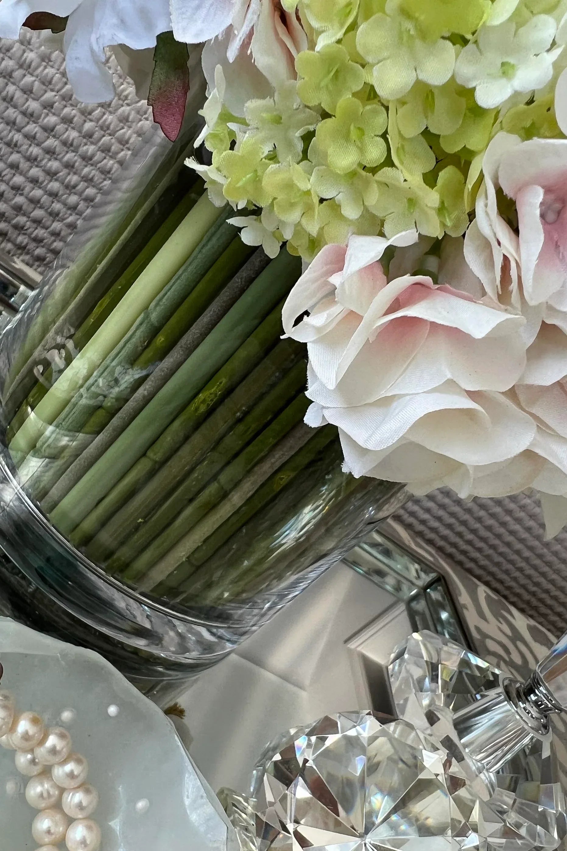 Rose, Hellebore, Hydrangea and Guelder Rose in a Stem Lined Cylinder RTfact Flowers 