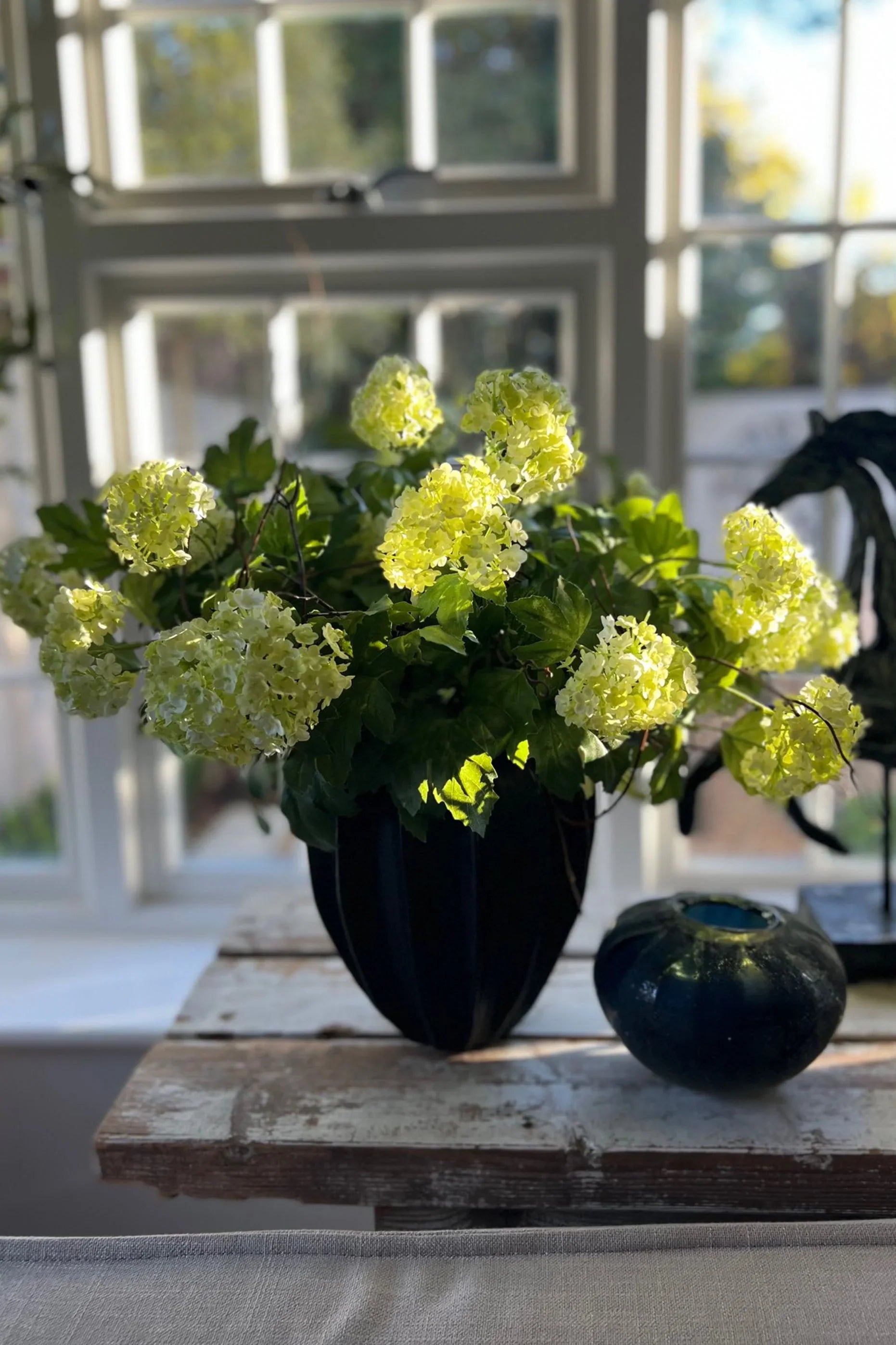 Guelder Rose and Twig in a Black Fluted Vase RTfact Flowers 