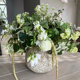 Ranunculus and Campanulas in a Textured Stone Vase RTfact Flowers 