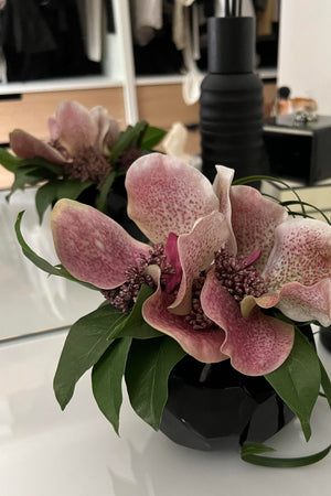Vanda Orchid in a Black Glass Faceted Vase (Pink)
