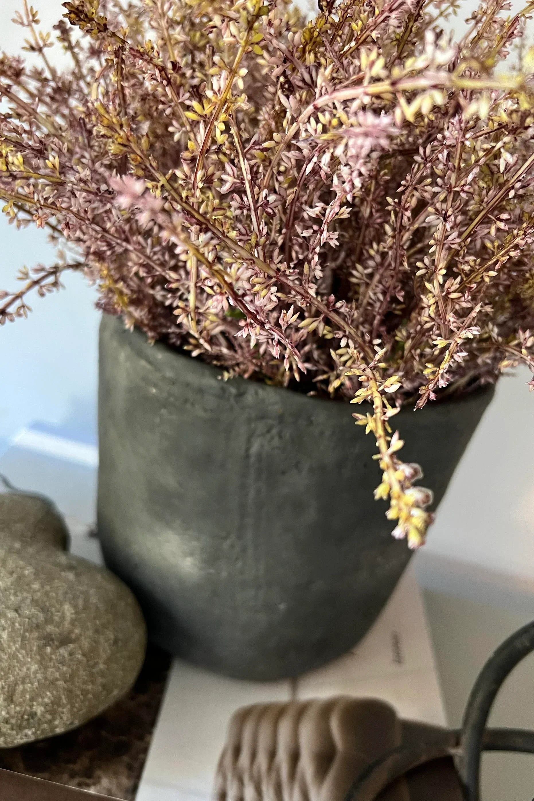 Heather in a Matt Black Stone Pot RTfact Flowers 