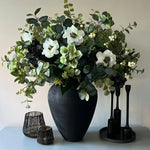 Eucalyptus, Hellebore, Hydrangea and Anemone in a Matt Black Vase RTfact Flowers 