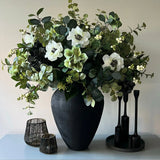 Eucalyptus, Hellebore, Hydrangea and Anemone in a Matt Black Vase RTfact Flowers 
