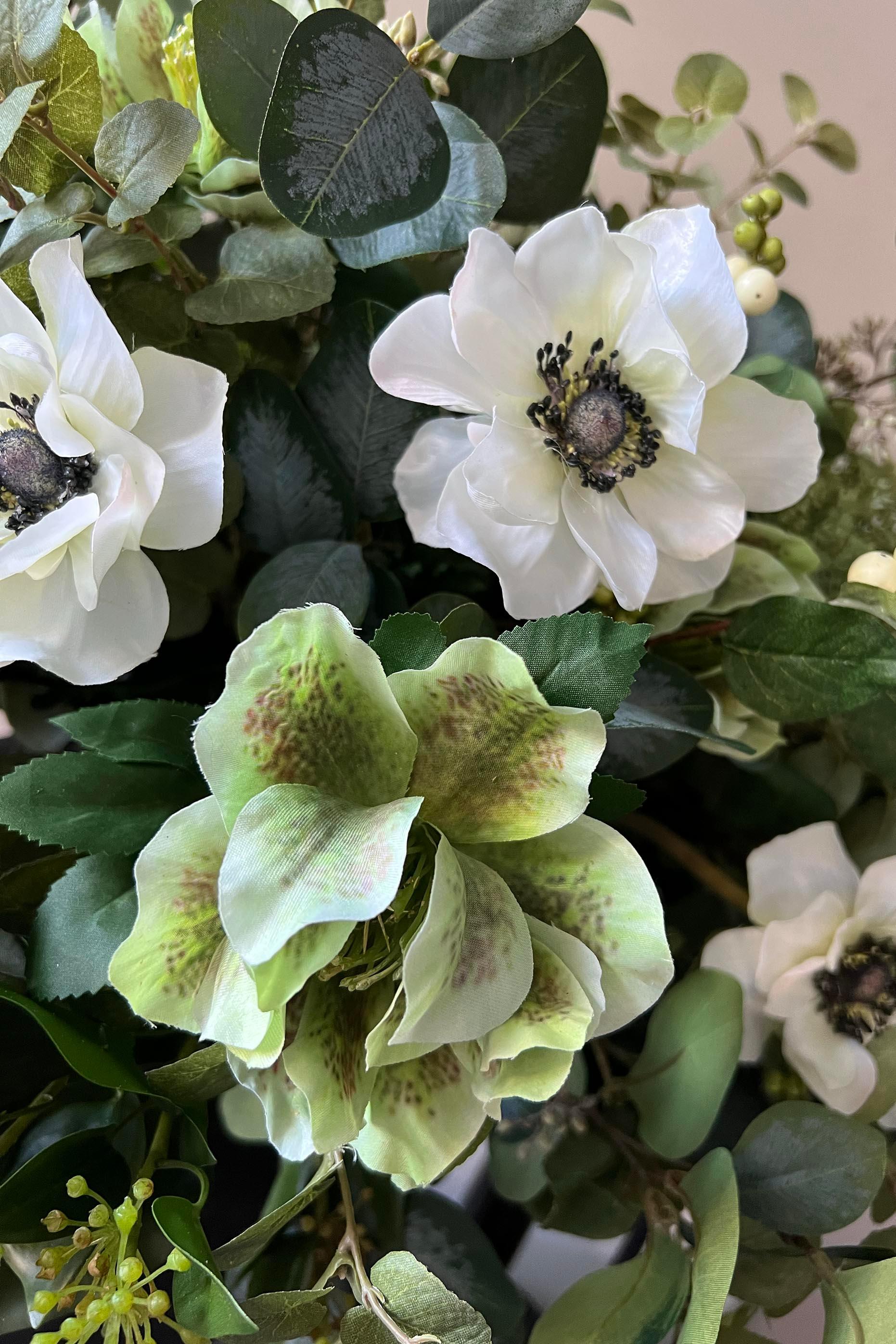 Eucalyptus, Hellebore, Hydrangea and Anemone in a Matt Black Vase RTfact Flowers 