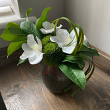Vanda Orchid, Dianthus and Laurel in a Copper Vase RTfact Flowers 