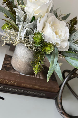 Rose, Eucalyptus and Fern in a Bronze / Anthracite Handpainted Vase