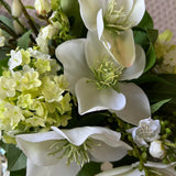 Hellebore, Guelder Rose and Blossom in a Leaf Lined Vase (Cream) RTfact Flowers 